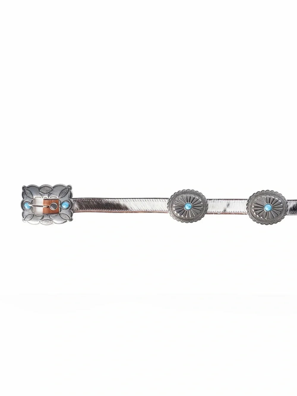 Western Tooled Brown Leather Belt with Silver Turquoise Accents